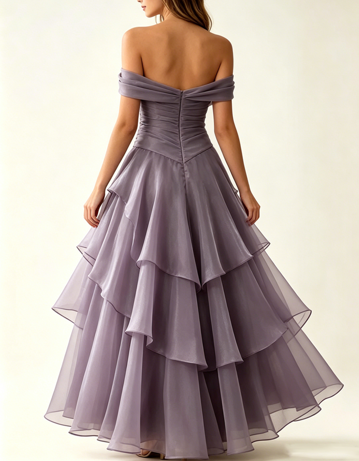 Off-the-shoulder Pleated Maxi Dress