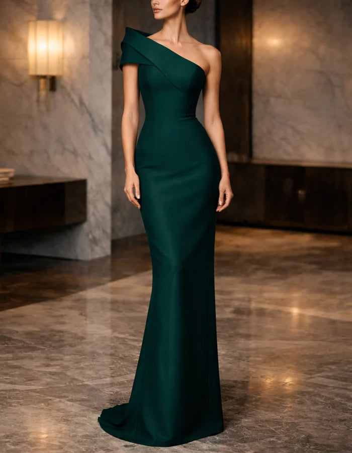 Dark Green Satin Shoulder Maxi Dress
