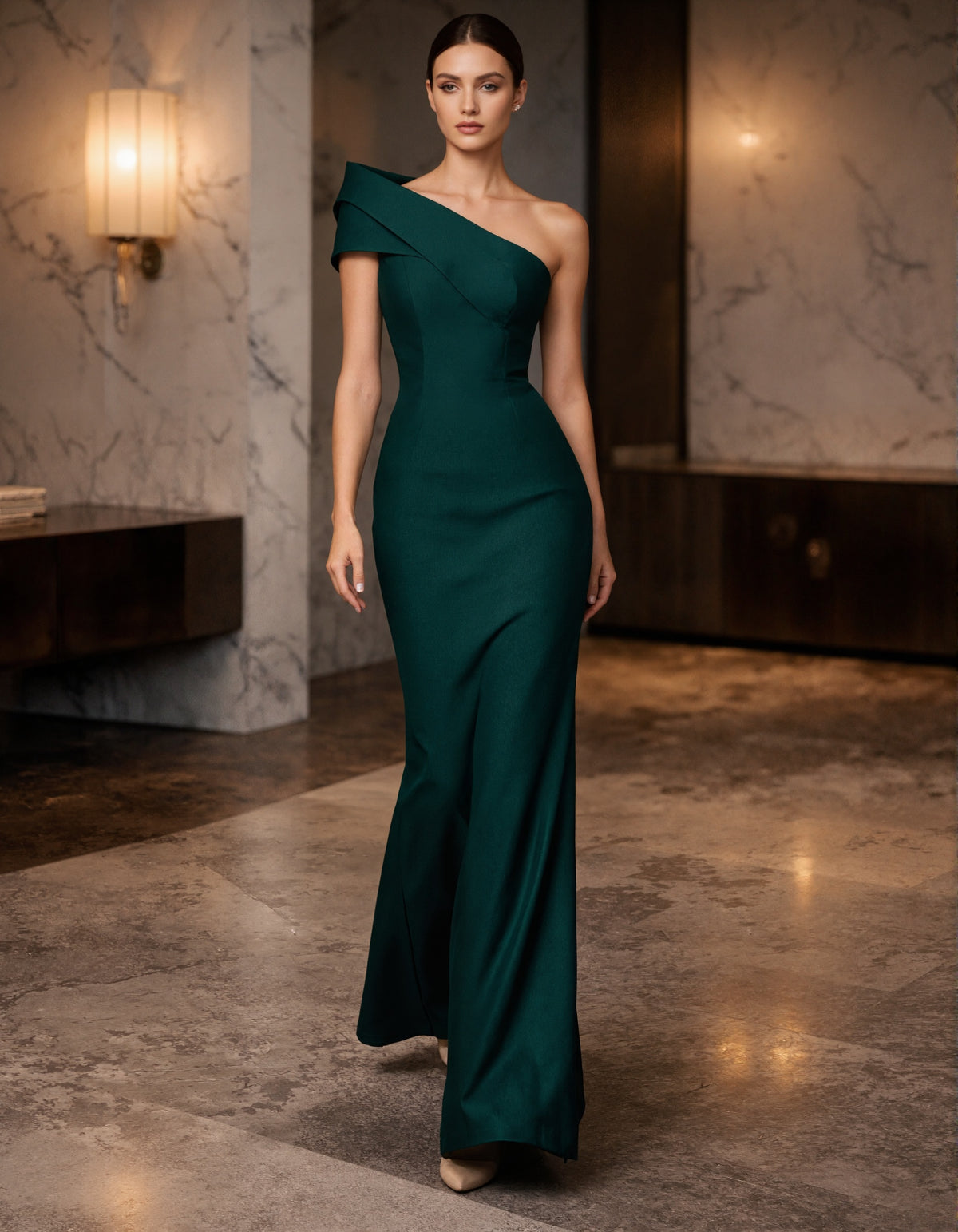 Dark Green Satin Shoulder Maxi Dress