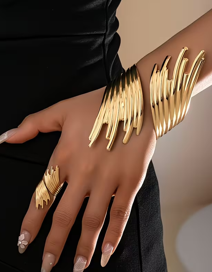 Irregular Tassel Lines Bracelet And Ring Set