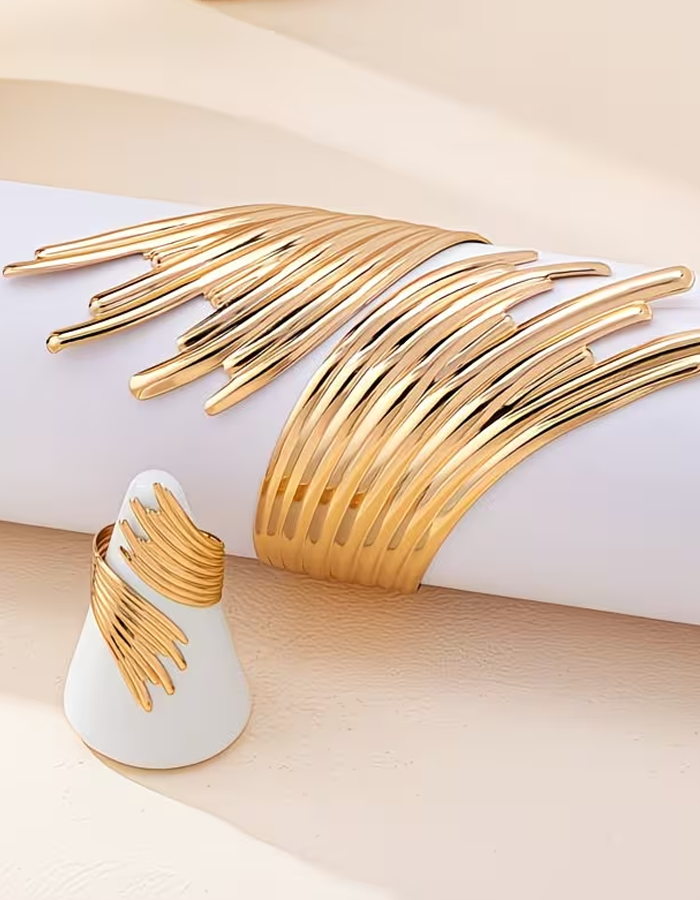 Irregular Tassel Lines Bracelet And Ring Set