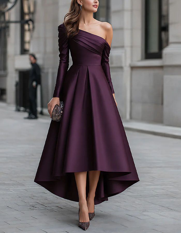 Purple Satin One Shoulder Maxi Dress