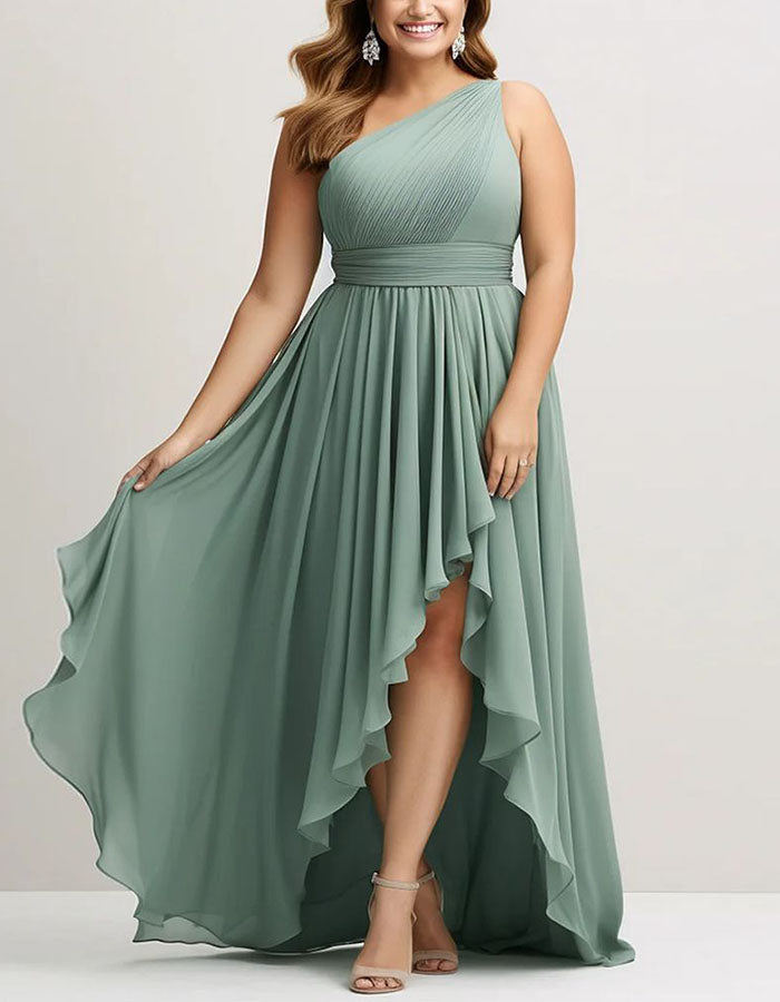 Sage Green One Shoulder Chiffon Maxi Dress