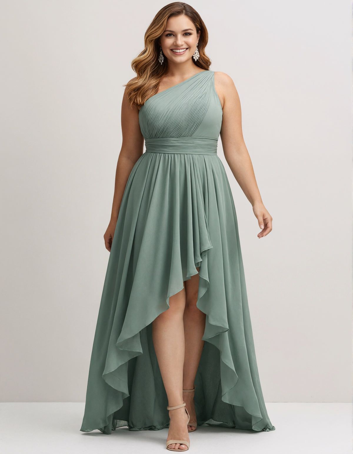 Sage Green One Shoulder Chiffon Maxi Dress