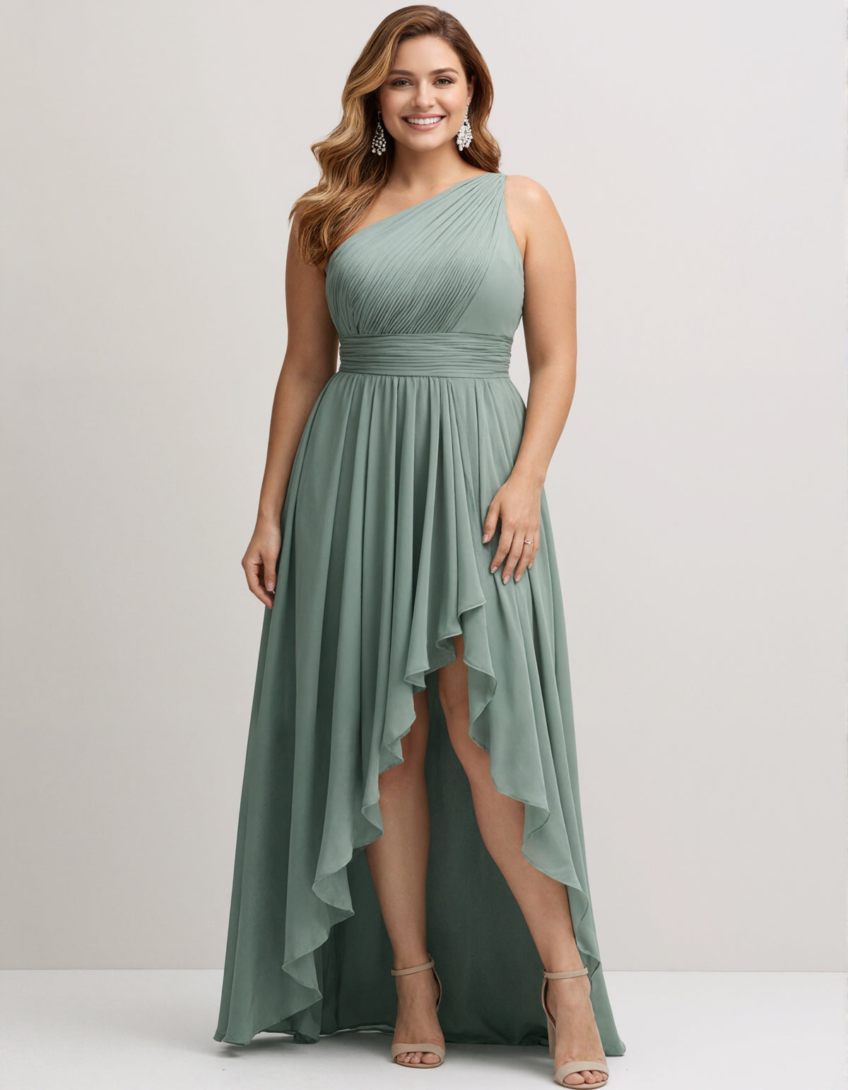 Sage Green One Shoulder Chiffon Maxi Dress