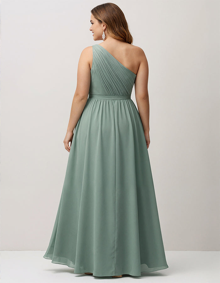 Sage Green One Shoulder Chiffon Maxi Dress