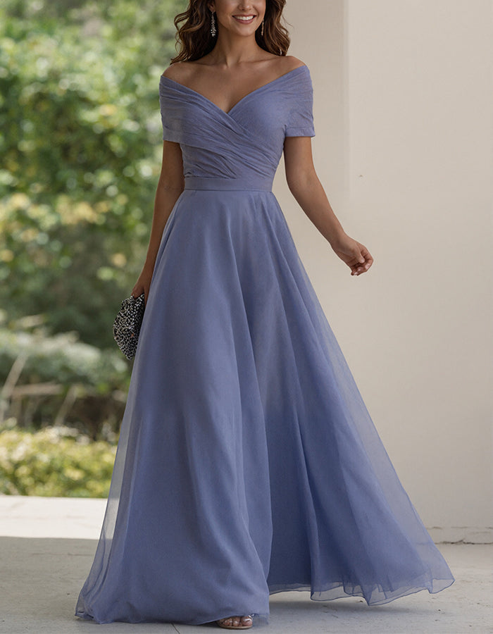 Blue Chiffon Off Shoulder Wrap Maxi Dress – Alizua