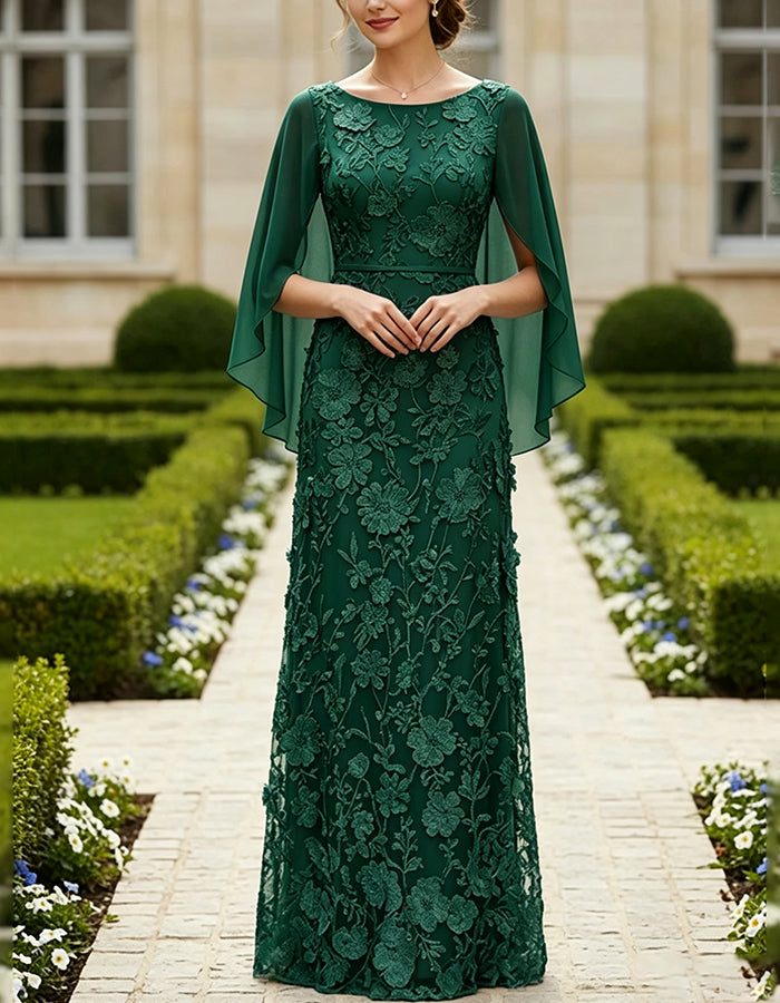 Light Blue Boat Neck Lace & Chiffon Maxi Dress