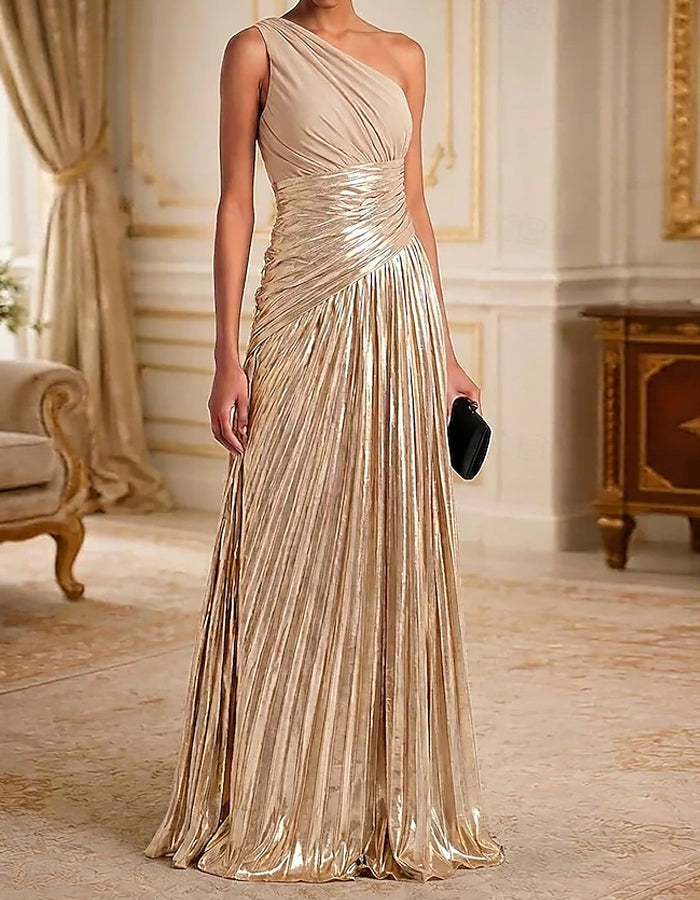 One Shoulder Chiffon Patchwork Maxi Dress