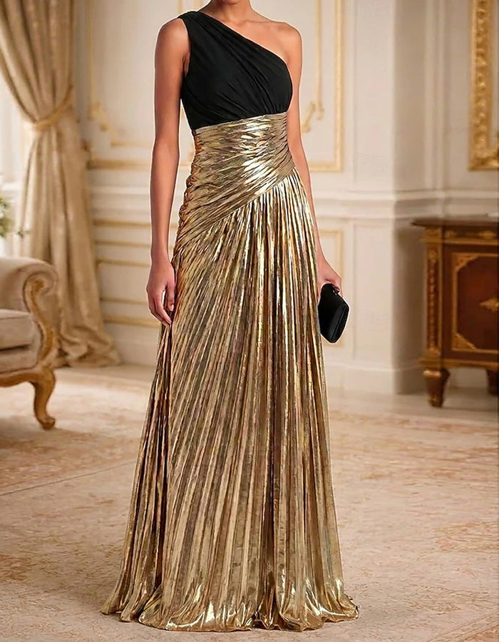 One Shoulder Chiffon Patchwork Maxi Dress – Alizua