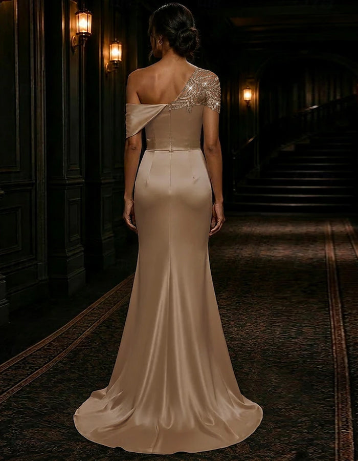 Solid Color Satin Shoulder Maxi Dress