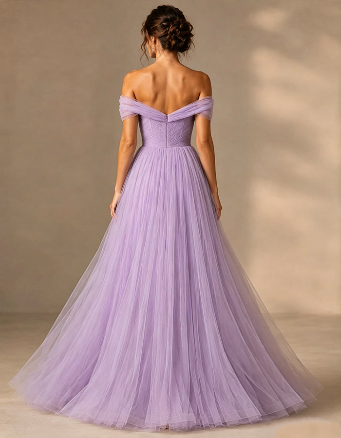 Lavender Colored Sheer Off Shoulder Crossover Maxi Dress