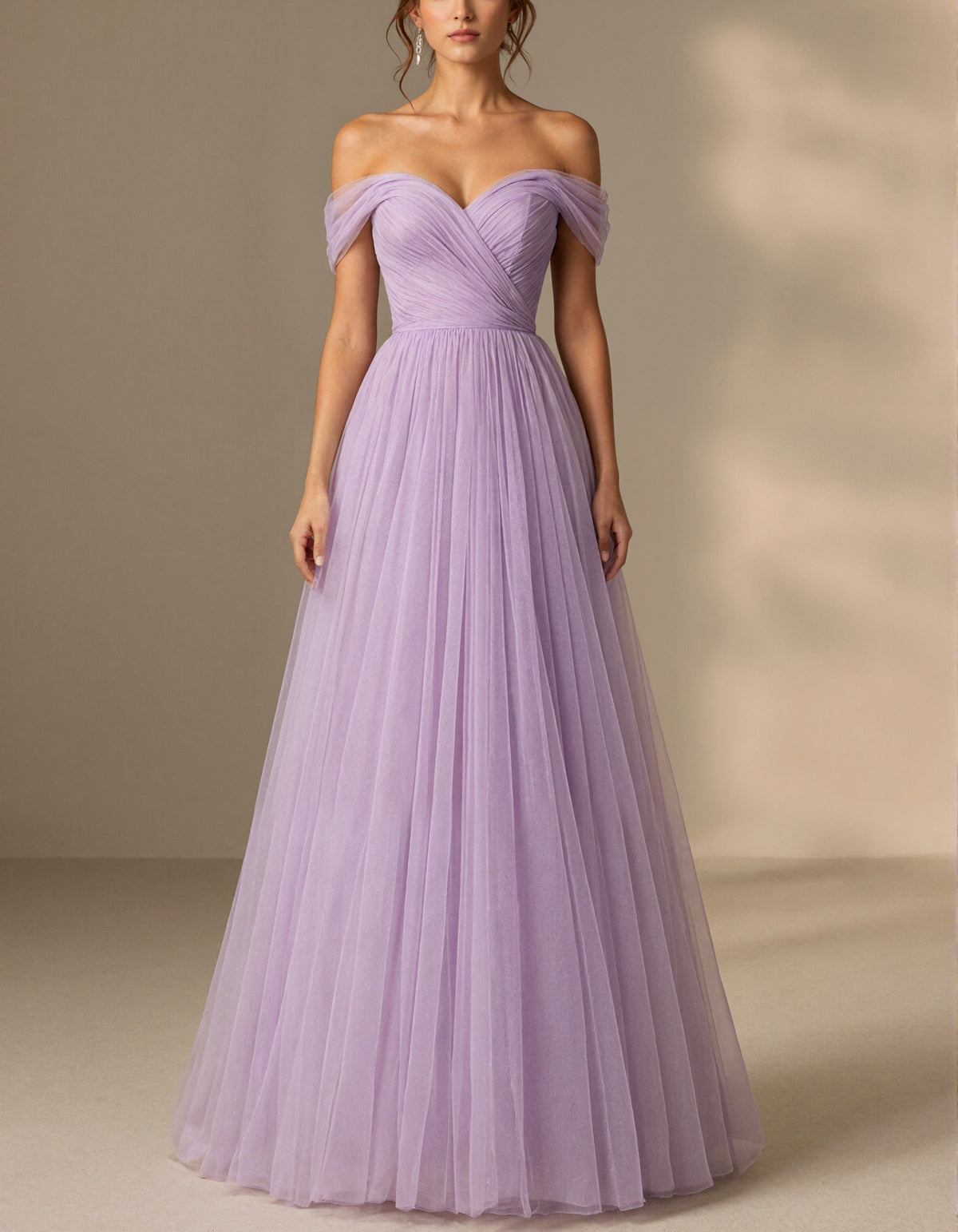 Lavender Colored Sheer Off Shoulder Crossover Maxi Dress