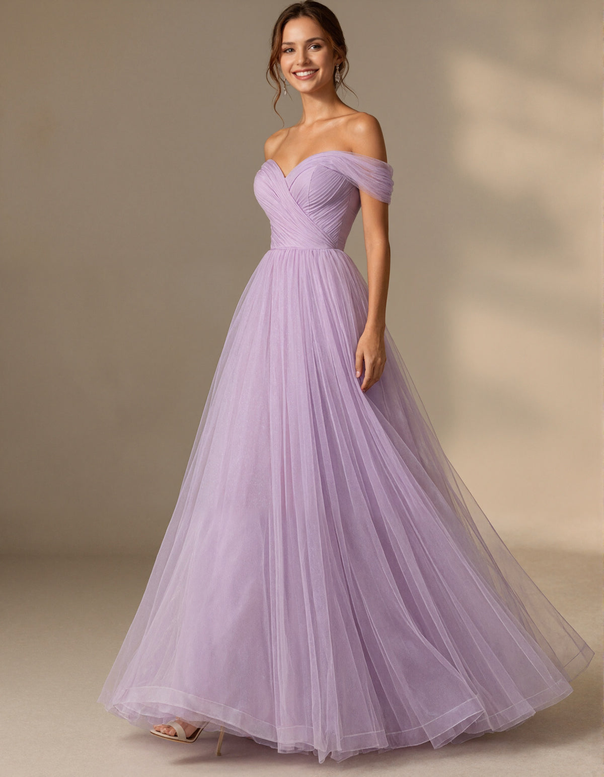 Lavender Colored Sheer Off Shoulder Crossover Maxi Dress