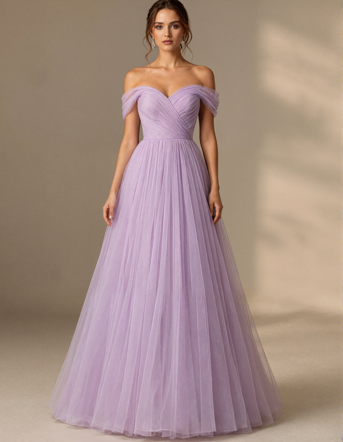 Lavender Colored Sheer Off Shoulder Crossover Maxi Dress