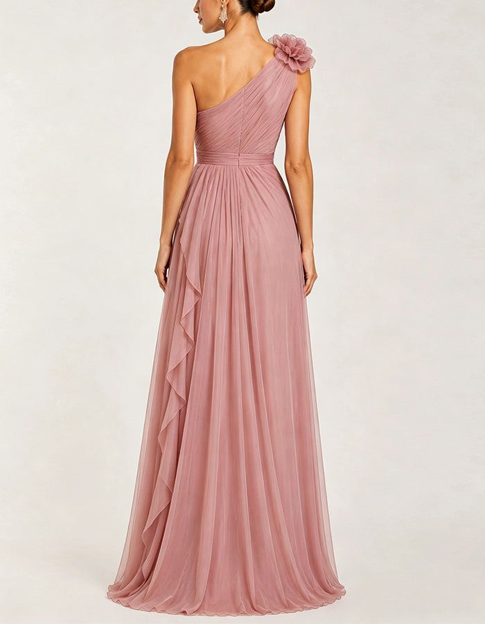Pink Chiffon 3D Flowers Maxi Dress