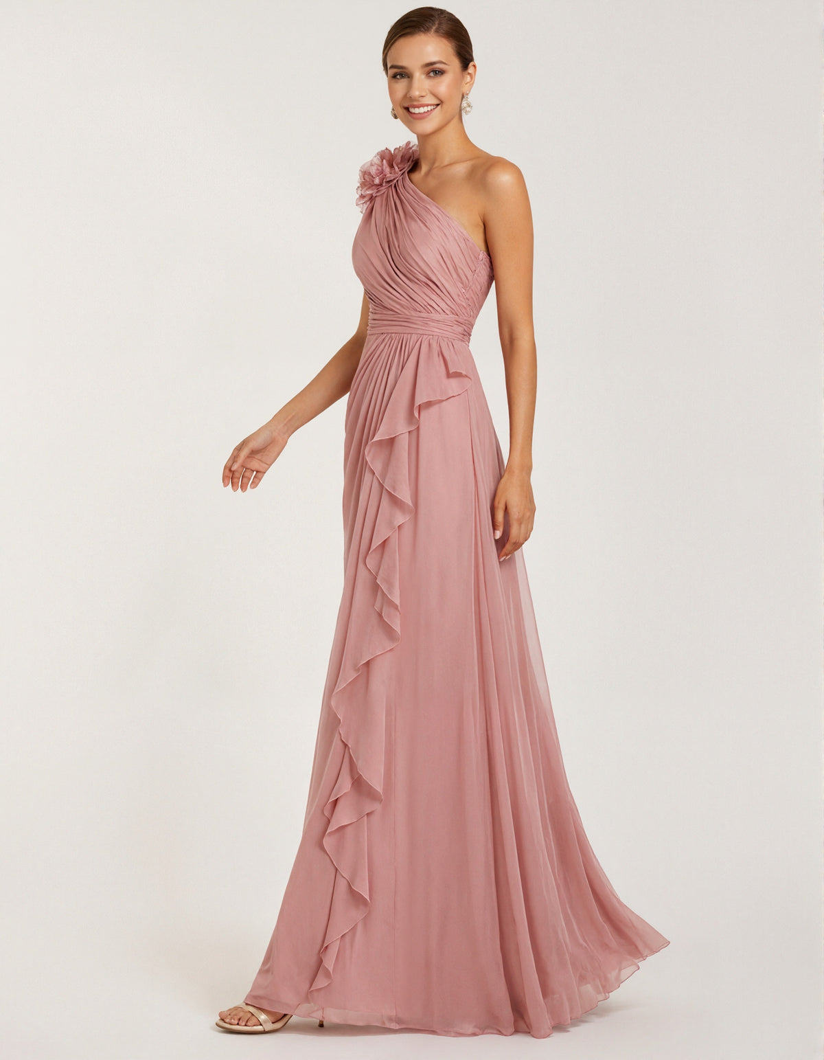 Pink Chiffon 3D Flowers Maxi Dress