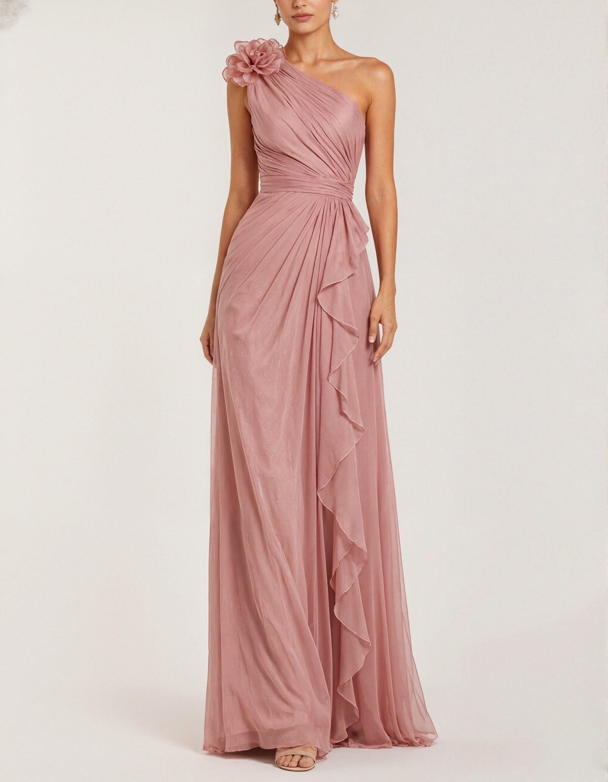 Pink Chiffon 3D Flowers Maxi Dress