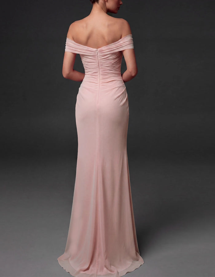 Solid Color Chiffon Asymmetrical Off Shoulder Maxi Dress
