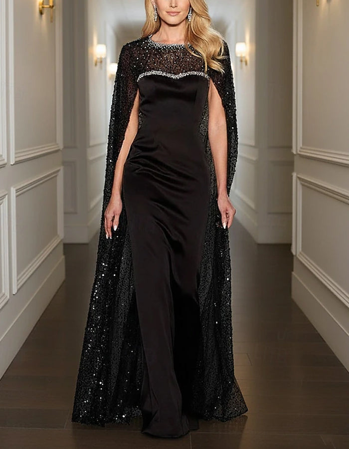 Solid Color Satin With Sequins Maxi Dress