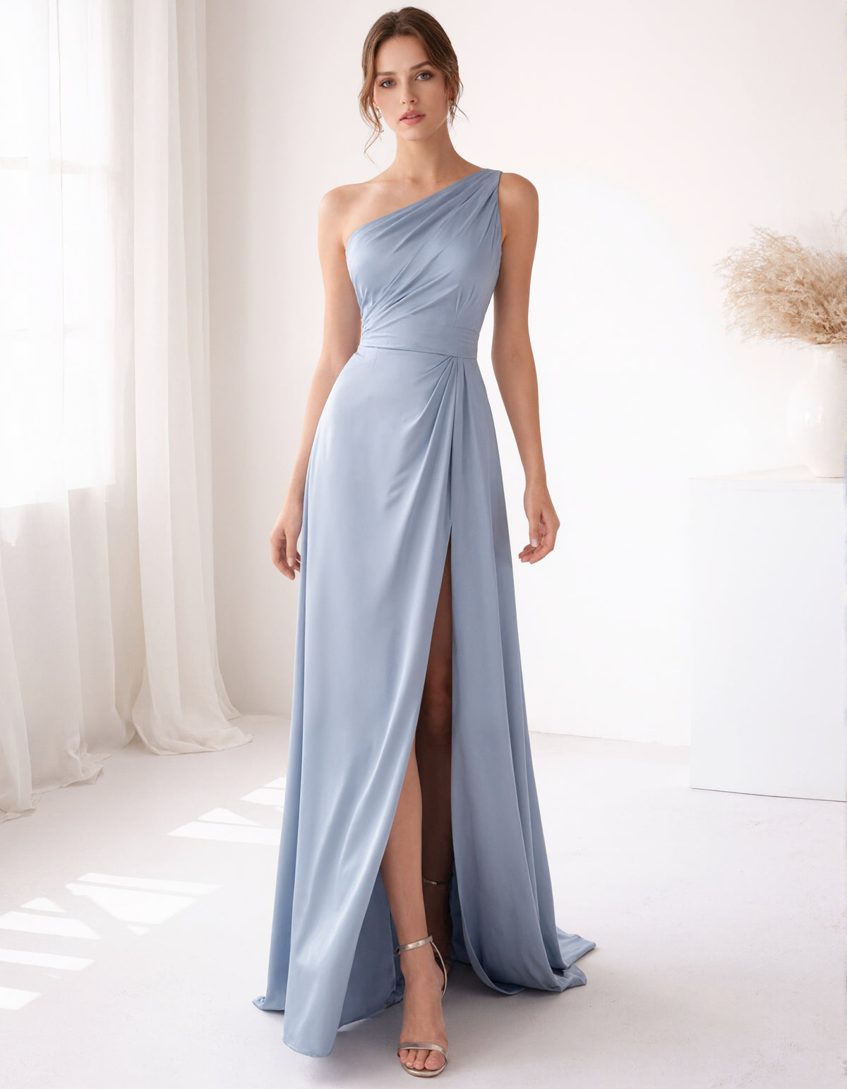 Blue Satin Shoulder Maxi Dress