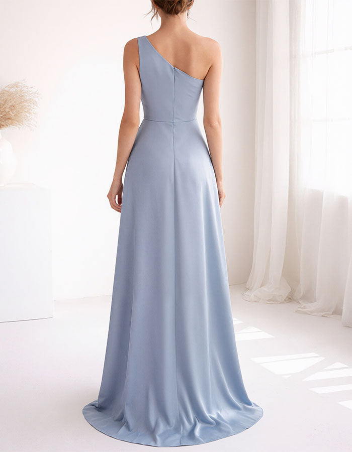 Blue Satin Shoulder Maxi Dress