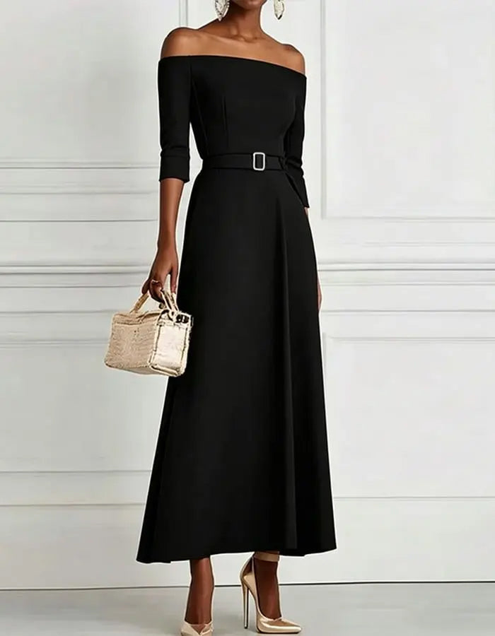 Vestido Midi sin Hombros con Medias