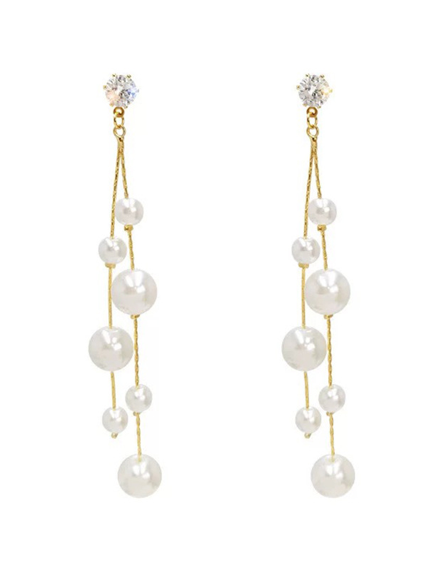Gold Chain Long Pearl Dangle Earrings