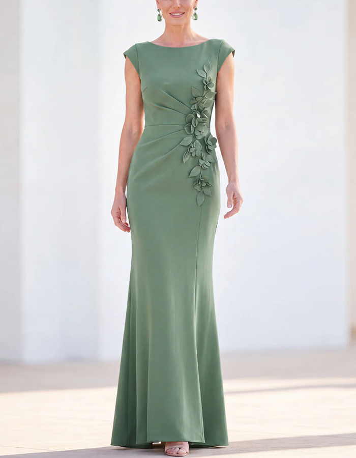 Elegant Floor-length Boat-shaped 3D Floral Maxi Dress