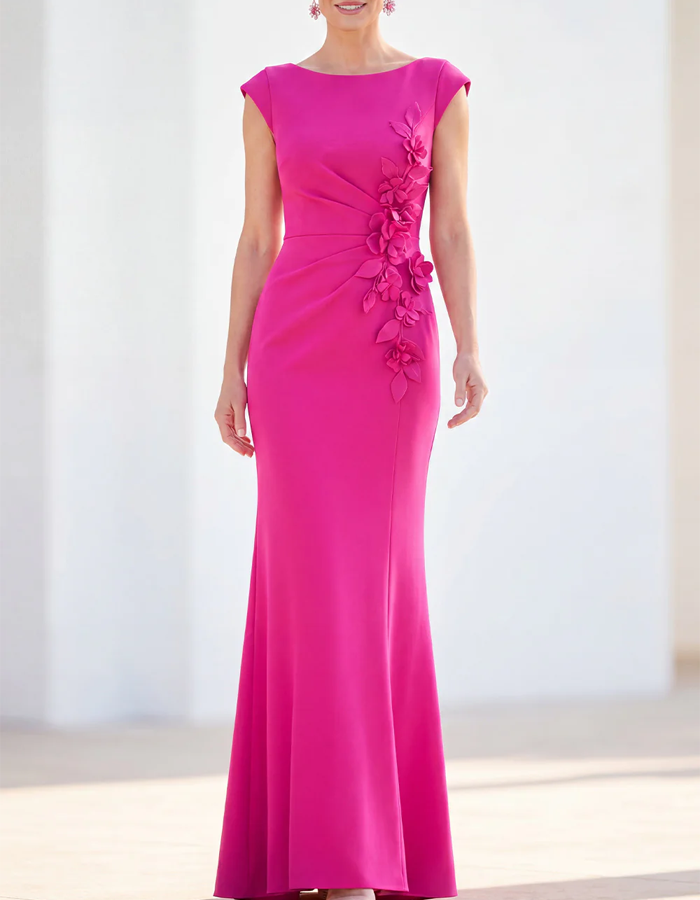 Elegant Floor-length Boat-shaped 3D Floral Maxi Dress