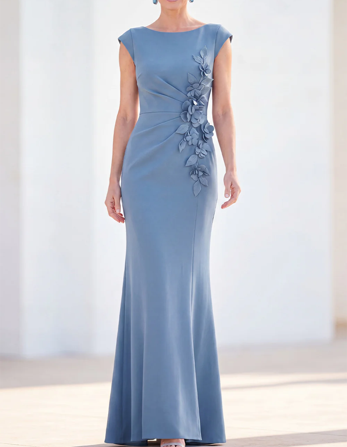 Elegant Floor-length Boat-shaped 3D Floral Maxi Dress