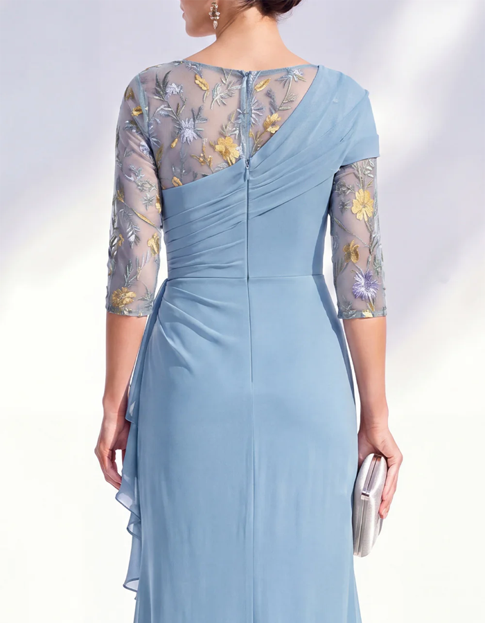 Floral Embroidered Tulle Chiffon Maxi Dress