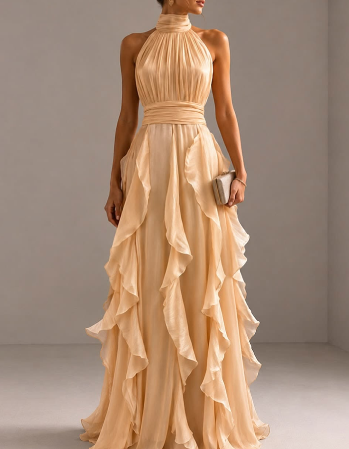 Champagne-colored Backless Sleeveless Chiffon Maxi Dress – Alizua