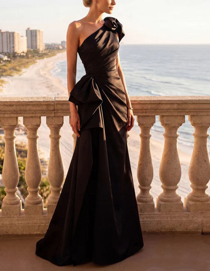 Solid Color Satin Shoulder Maxi Dress