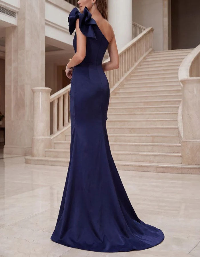 Solid Color Satin Shoulder Maxi Dress