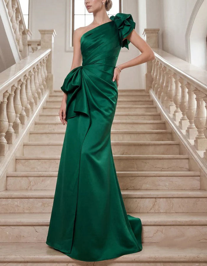 Solid Color Satin Shoulder Maxi Dress