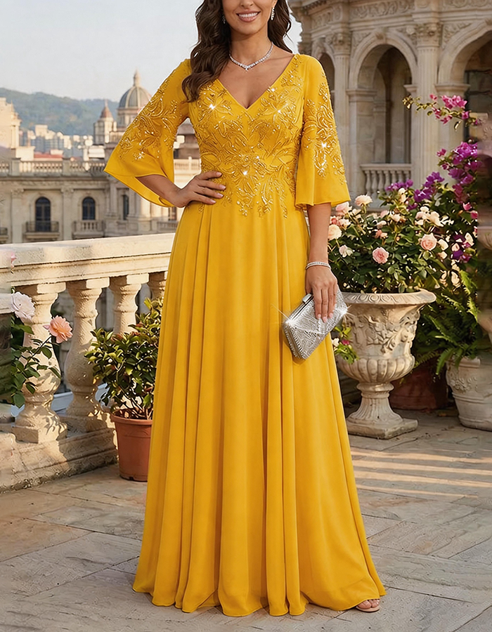 Sage Green Sequin-Embellished Chiffon Maxi Dress