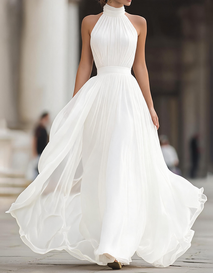 Black Chiffon Halter-Neck Maxi Dress