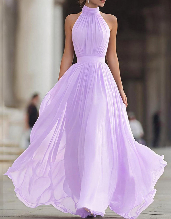 Black Chiffon Halter-Neck Maxi Dress
