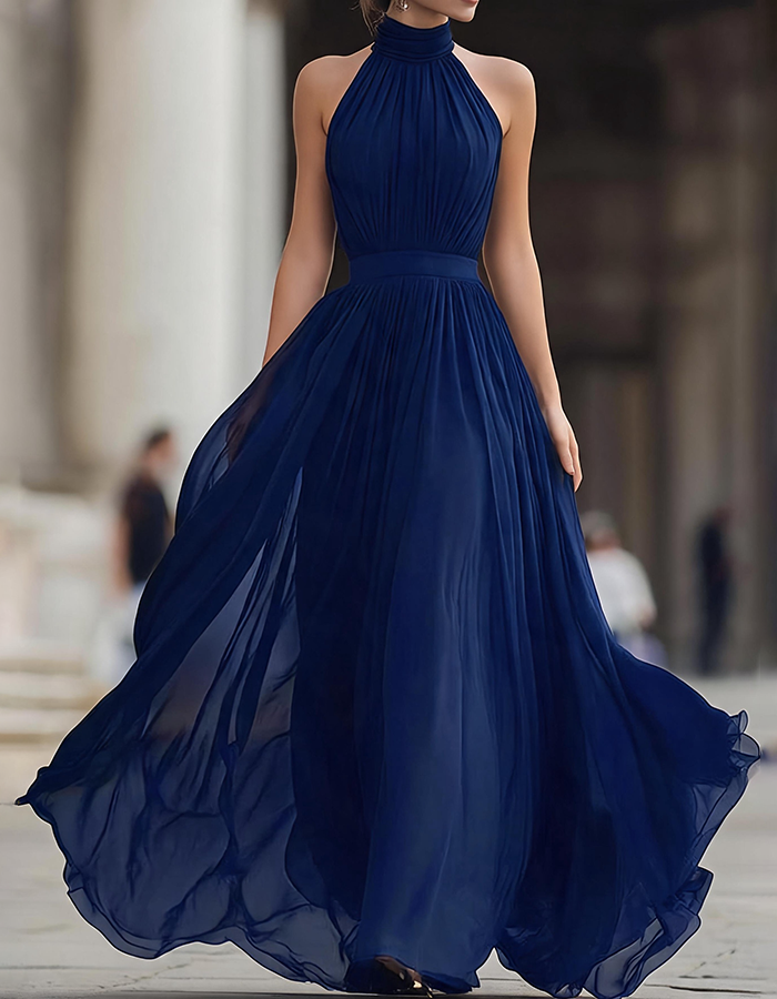 Black Chiffon Halter-Neck Maxi Dress