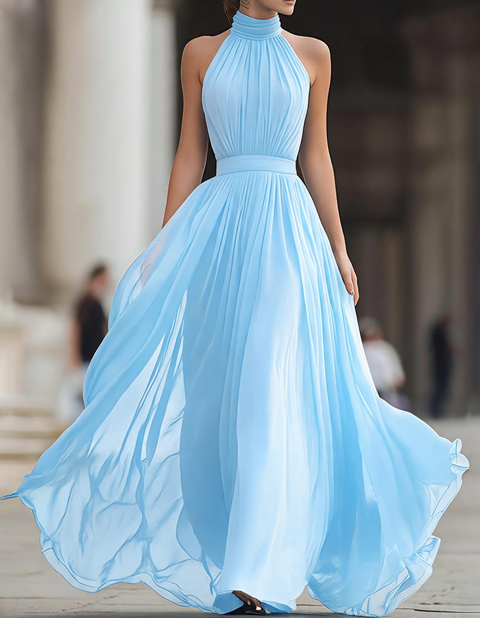 Black Chiffon Halter-Neck Maxi Dress