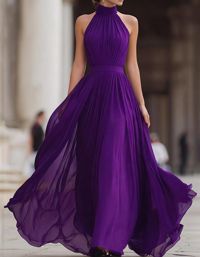 Black Chiffon Halter-Neck Maxi Dress