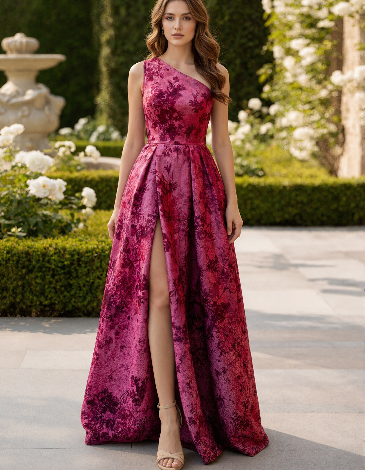 Rose Pink Floral Print Shoulder Maxi Dress