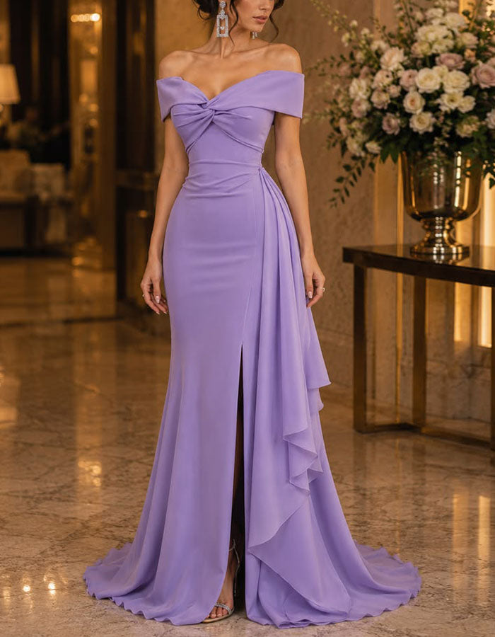 Lavender Off Shoulder Twist Maxi Dress