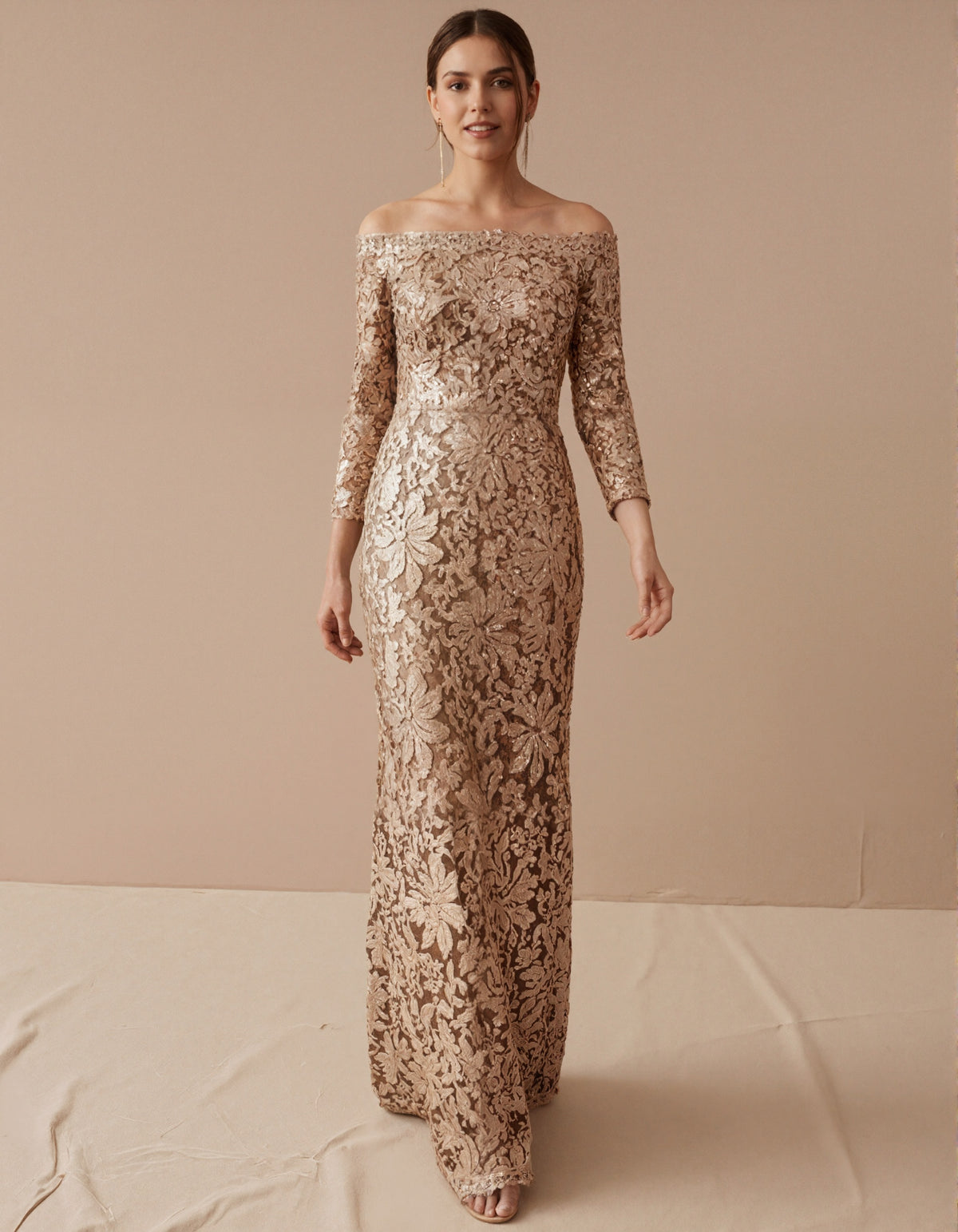 Solid Color Off Shoulder Sequined Maxi Dress
