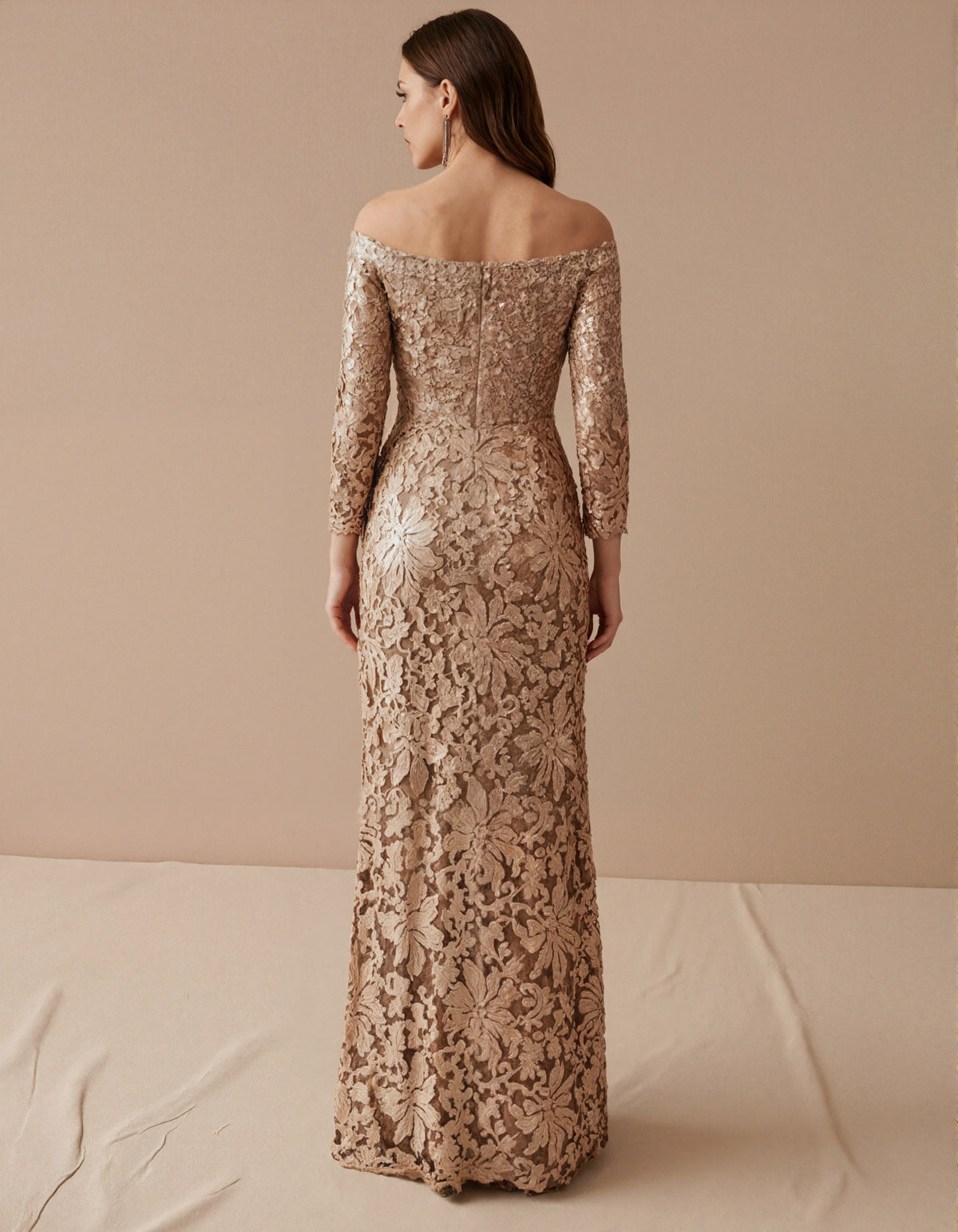 Solid Color Off Shoulder Sequined Maxi Dress