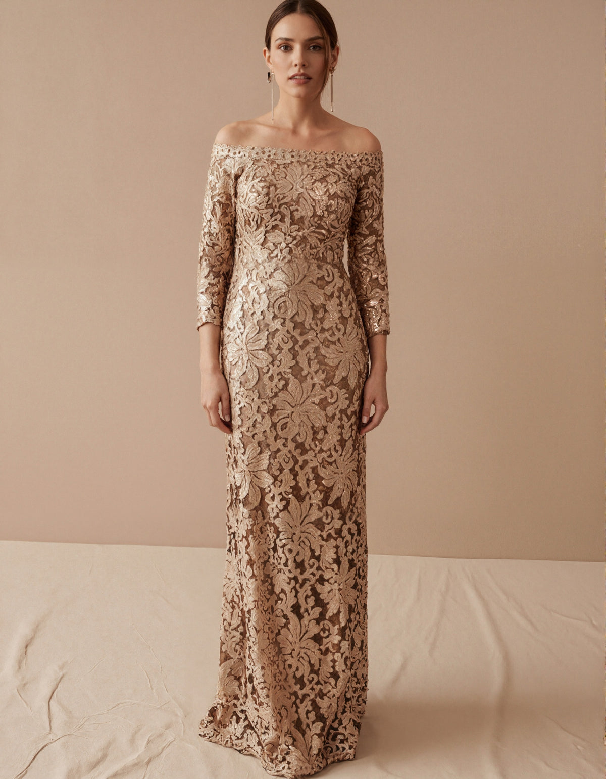 Solid Color Off Shoulder Sequined Maxi Dress
