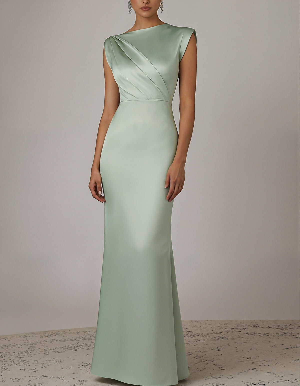 Sage Green Round Neck Satin Maxi Dress