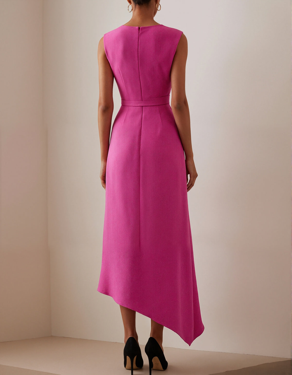 Asymmetrical Pink And Black Midi Dress