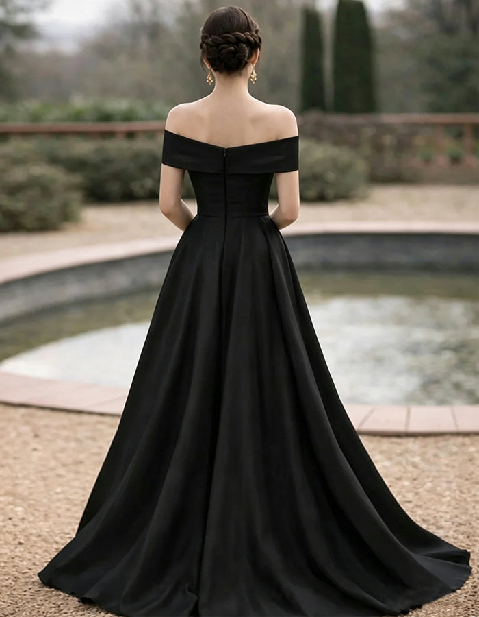 Solid Color Satin Off Shoulder 3D Floral Maxi Dress